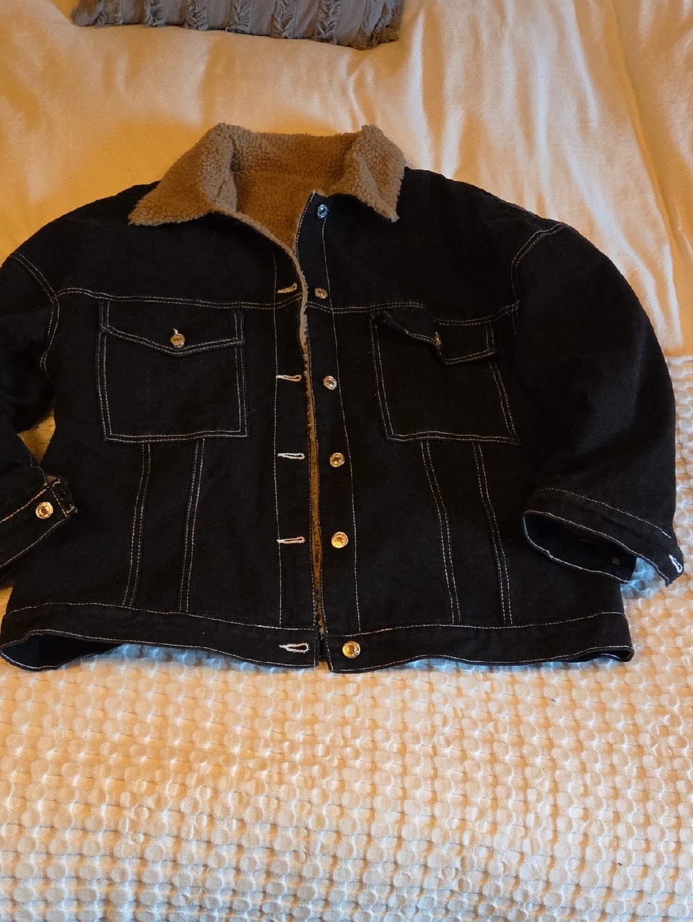 Black Denim Jacket with Sherpa Lining Xl